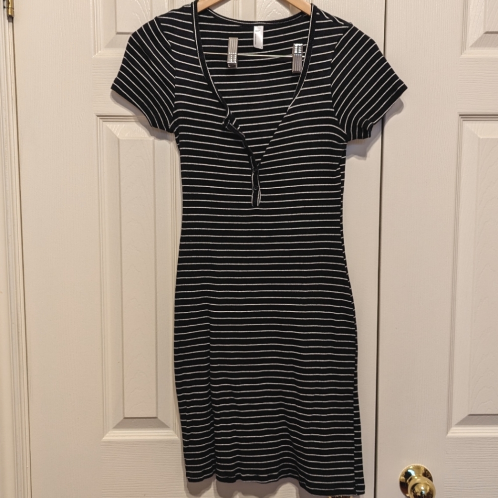 Striped button-front cotton t-shirt dress